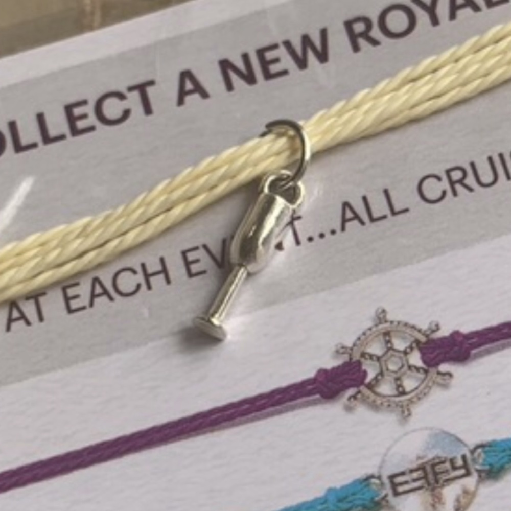 Royal Caribbean Cruise Champagne Glass Charm Rope String Bracelet